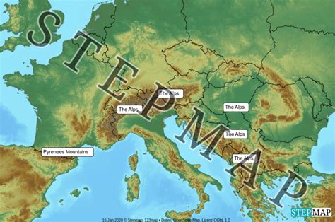 StepMap - Pyrenees Mountains and The Alps - Landkarte für World