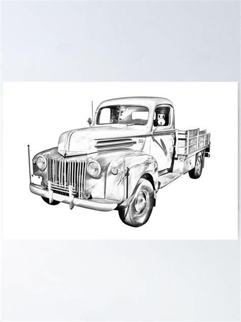 Old Flat Bed Ford Work Truck Illustration Poster By Kwjphotoart Redbubble