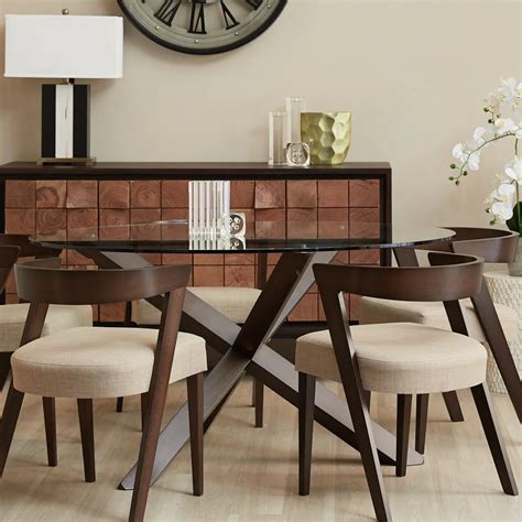 Pablo Dark Brown Beech Wood Round Dining Table - Glass Top