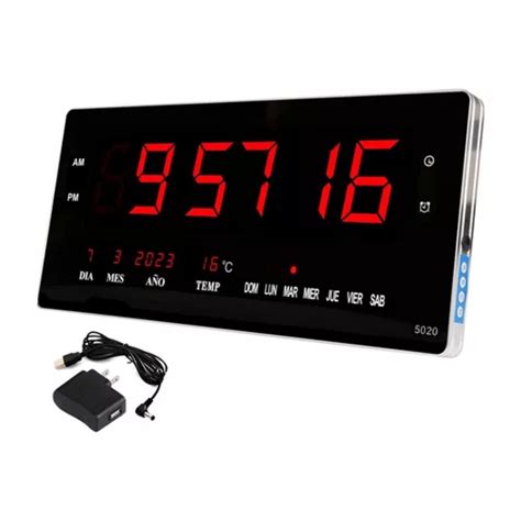 Reloj Digital De Pared Led Electronic Con 8 Alarmas 48 Cm Negro