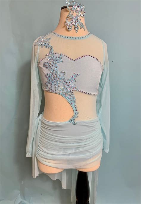 Lyrical Dance Costume . Light Baby aqua blue top with a lt aqua blue Rhinestone appliqués ...