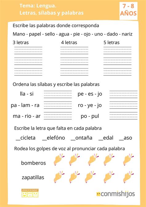 Letras sílabas y palabras Ficha de lectoescritura para 2º de Primaria