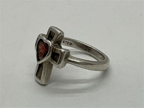 James Avery Garnet Heart Cross Sterling Silver Ring Sz Ebay