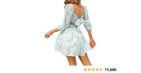 Exlura Women S Lantern Sleeve Tie Back Casual Dresses Ruffled Off