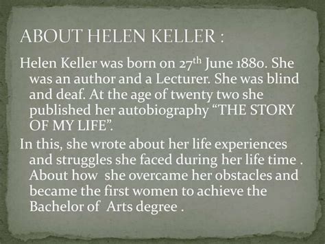 The Story Of My Life Helen Keller Ppt