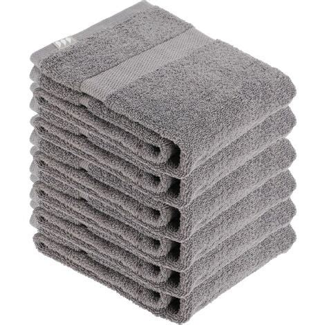 Lot de 6 Serviettes de toilette tissu éponge 100 Coton Gris 50 x 90 cm