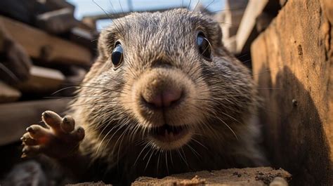 Premium AI Image | Closeup photo of a Woodchuck Groundhog looking in ...