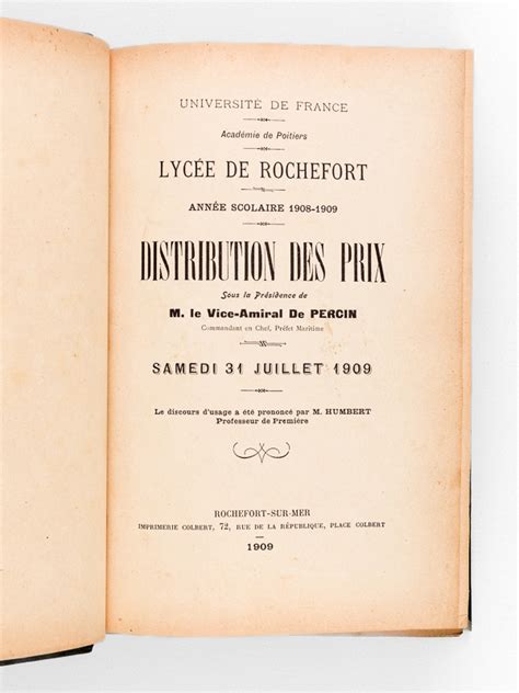 Recueil de 13 Palmarès Distribution des Prix du Lycée de Rochefort