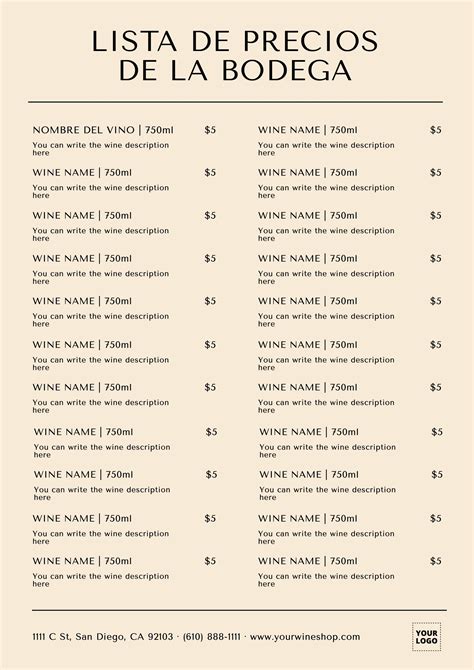 Lista De Precios Editable Para Bodega Lista De Precios Cartas Bodegas