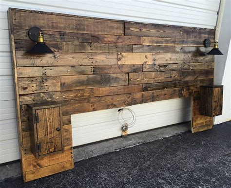 Rustic Headboard Rustic Lights Headboard King Size Etsy Cabeceras