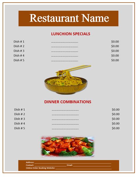 Chinese Food Menu Template Free Word Templates