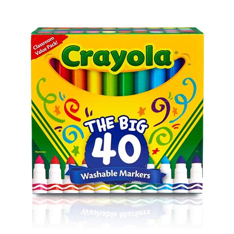 Crayola Ultra Clean Washable Classic Colors Broad Line Markers, 40ct ...