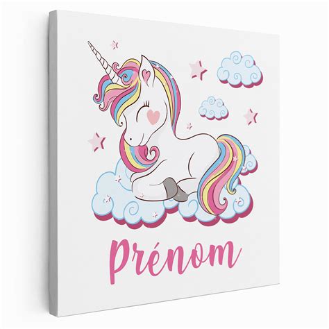 Tableau toile enfants personnalisée avec prénom Licorne nuages Des