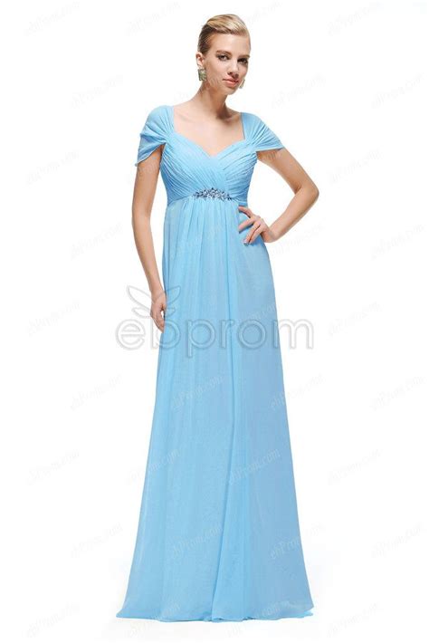 Sky Blue Maternity Bridesmaid Dresses Capped Sleeves Cap Dress