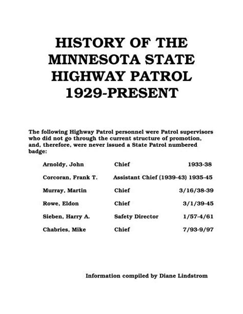 HISTORY OF THE MINNESOTA STATE HIGHWAY PATROL 1929 ...