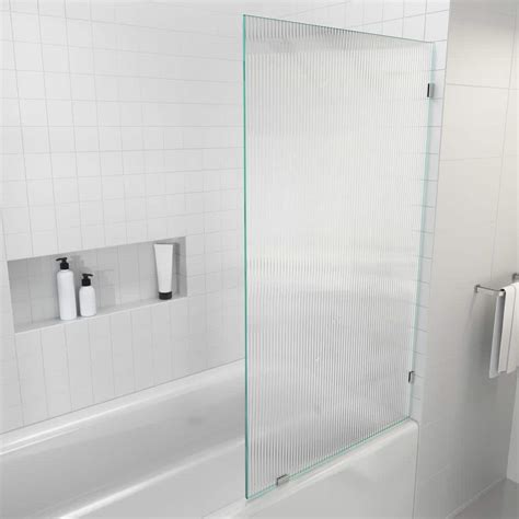 Glass Warehouse 34 In X 58 25 In Single Fixed Frameless Fluted Frosted Bath Panel Shower Tub