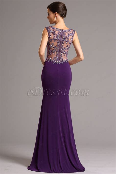 Elegant Purple Formal Gown With Illusion Sweetheart Neck 36161006