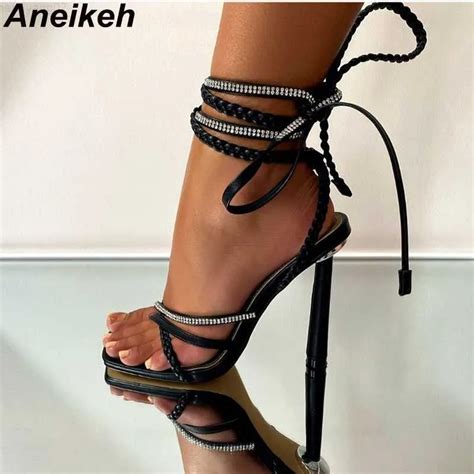 Sandalen Aneikeh Neue Kristall Bling Pu Sandalen Frauen S E