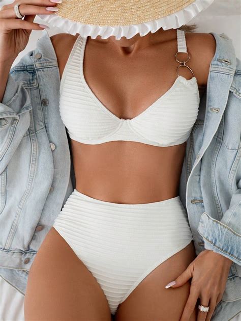 Shein Swim Women S Solid Color Textured Circular Design Bikini Set Wedding Summer Shein Usa