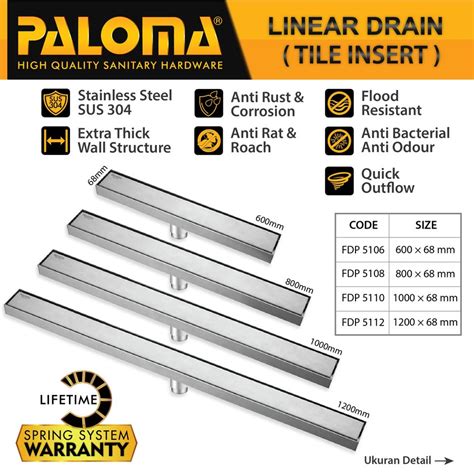 Jual PALOMA Floor Drain Linear Panjang Saringan Got Kamar Mandi Long