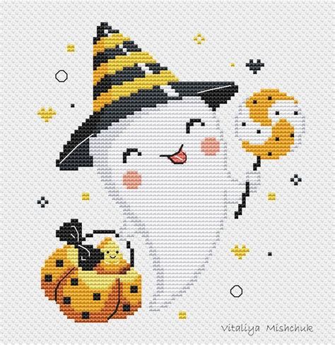 Halloween Ghost Cross Stitch Pattern Pdf Easy For Kids Trick Etsy