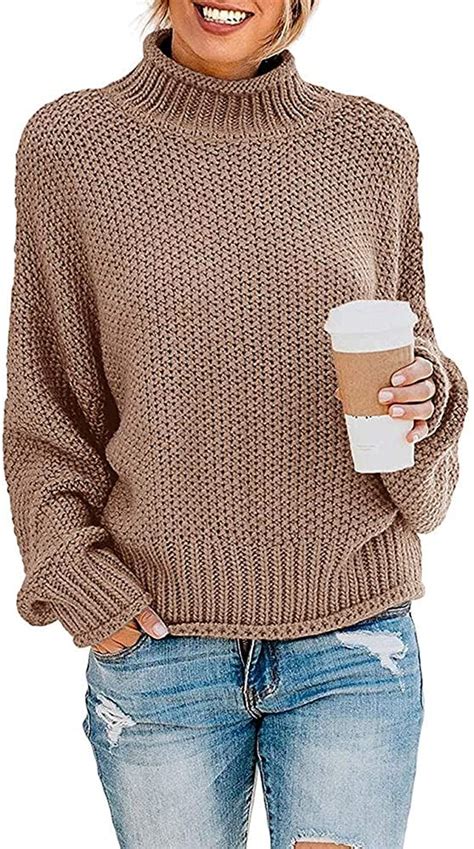 Zesica Womens 2023 Turtleneck Batwing Sleeve Loose Oversized Chunky