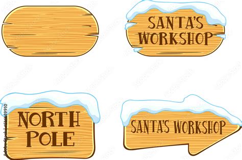 Cartoon Christmas Holiday Wooden Sign Vector Hand Drawn Collection Set