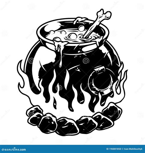 Vintage Halloween Concept Of Cauldron Stock Vector Illustration Of