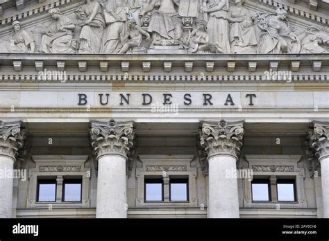 Bundesrat logo in the gable, tympanum above the main portal of the ...