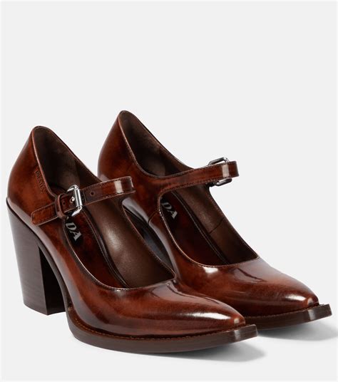 Leather Mary Jane Pumps In Brown Prada Mytheresa