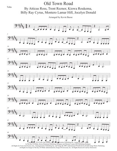 Old Town Road Remix Arr Kevin Busse Sheet Music Lil Nas X Feat Billy Ray Cyrus Tuba Solo