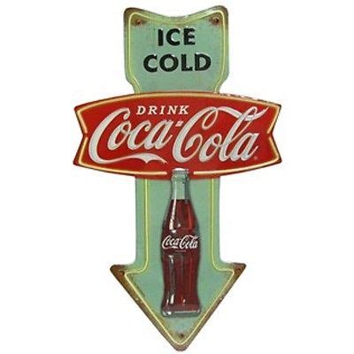 Embossed Fishtail Drink Ice Cold Coca Cola Arrow Sign Bottle Coke Soda