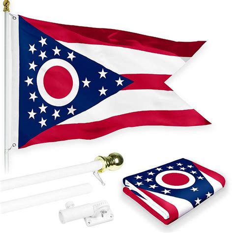 G128 Combo Pack 6 Feet Tangle Free Spinning Flagpole White Ohio Oh State Flag 3x5 Ft