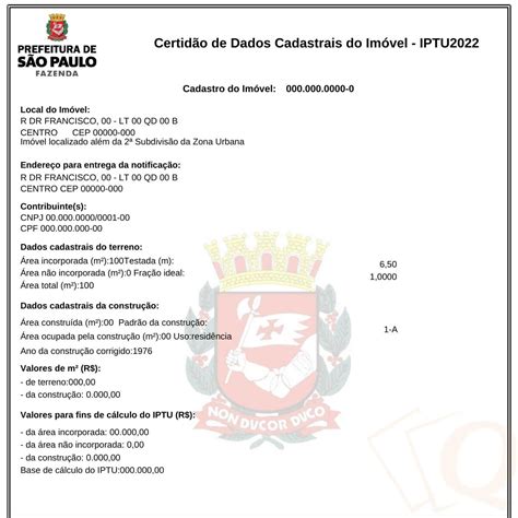 Certid O De Dados Cadastrais Do Im Vel Em S O Paulo Online