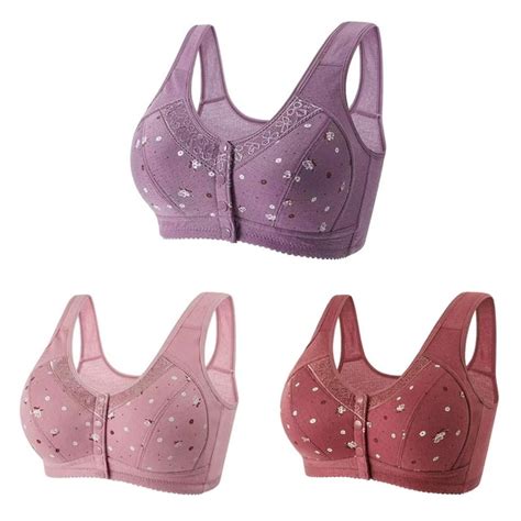 Librclo 3pc Daisy Bras For Seniors Front Closure Bras For Older Women