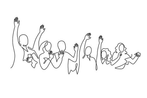 Cheerful crowd cheering one line art | Crowd drawing, Drawing people, Line art