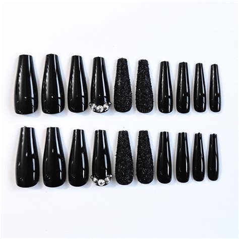 20pcs/box Long Coffin Shape Press On Nails With Black Ballet, Black ...