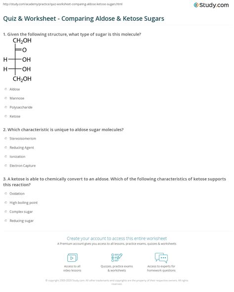 Quiz & Worksheet - Comparing Aldose & Ketose Sugars | Study.com