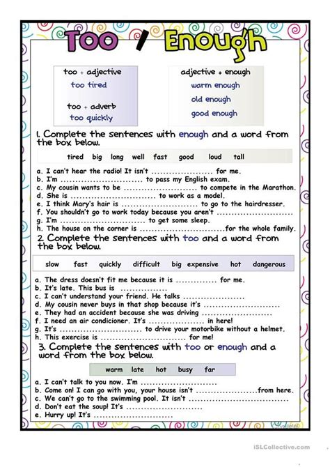 Too And Enough Worksheet Free Esl Printable Worksheets Made By