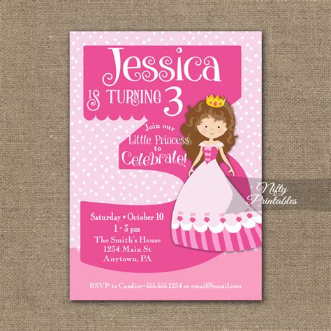 3rd Birthday Invitation Pink Princess Invitation Nifty Printables