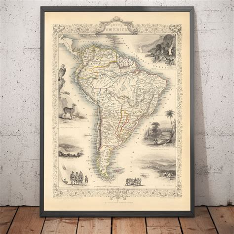 Old Map of South America, 1851 by Tallis & Rapkin - Portuguese Colonia ...