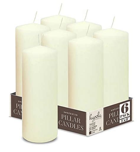 Hyoola 3 X 8 Ivory Unscented European Made Pillar Candles Dripless Paraffin Wax With Smokeless