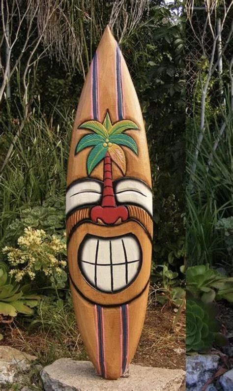 Happy Tiki Palm Tree Surfboard Wall Plaque Tropical Decor Etsy