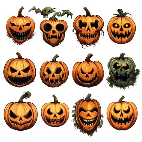 Halloween Scary Skull Jack O Lantern Faces Vector Illustrations