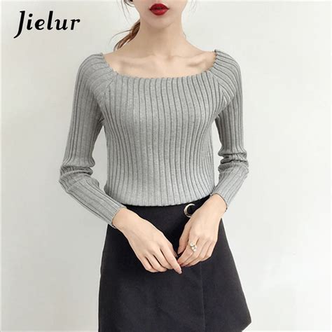 Autumn Leisure Thick Slash Neck Basic Sweater For Women Solid Color