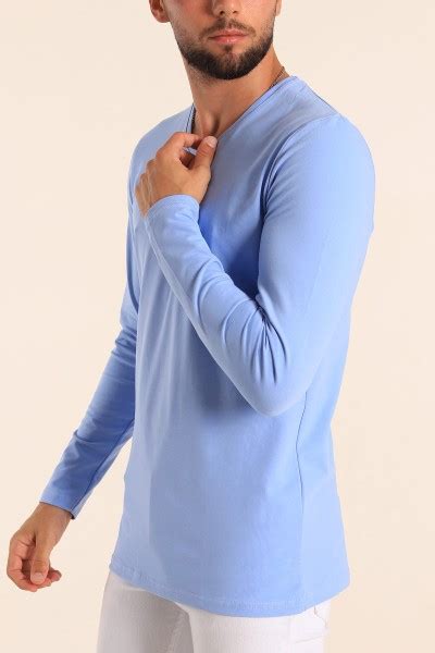 Mavi Slim Fit V Yaka Likral Basic Erkek Sweat Modam Zbir