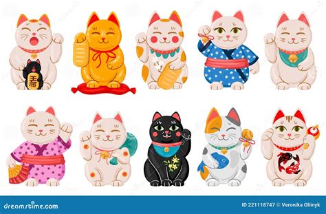 Gatos Neko De Maneki De Japón Caricatura Con Suerte Japón Gato