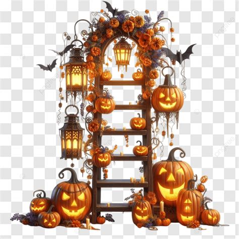 Escalera De Halloween Encantada Con Calabazas Y Linternas Png Dibujos