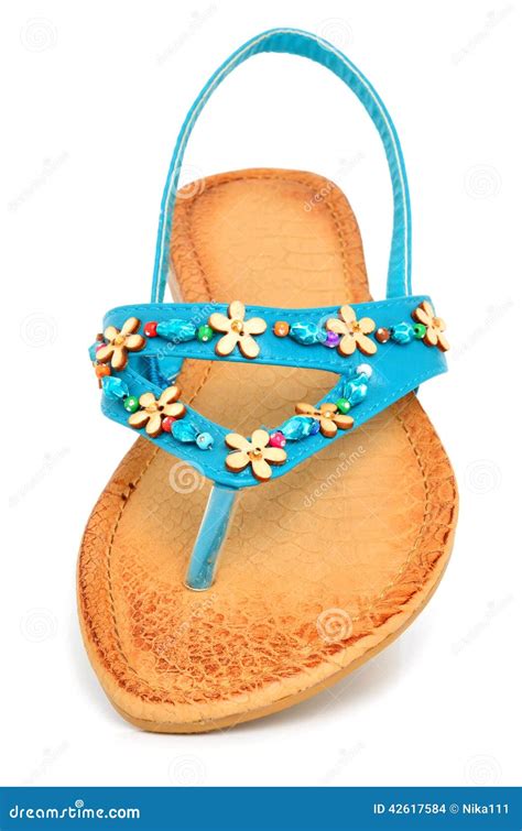 Blue Leather Flip Flops With Starfishes Stock Photo Image Of Color