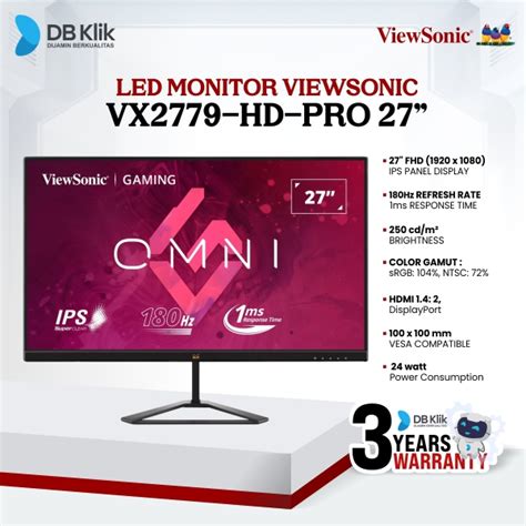 Jual LED Monitor VIEWSONIC VX2779 HD PRO 27 180Hz 1ms IPS FHD HDMI DP